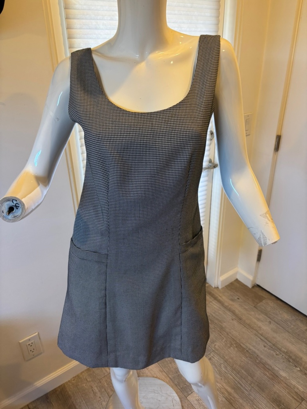Vintage Houndstooth Dress with Front Pockets